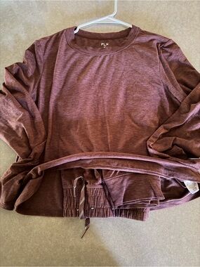 FLX Women's Long Sleeve Lounge Top in Heather Maroon lightweight 2 pieces